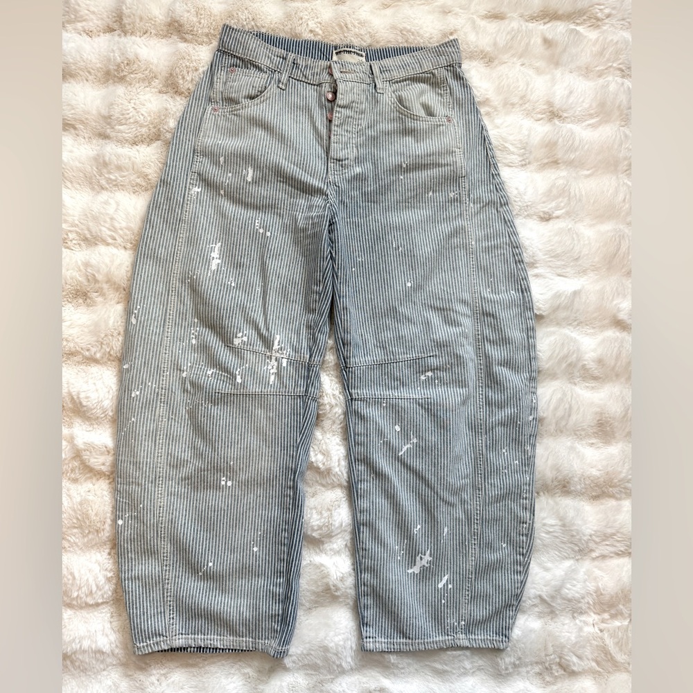 NWT Free People We the free striped denim barrel jeans w/paint splatter 25